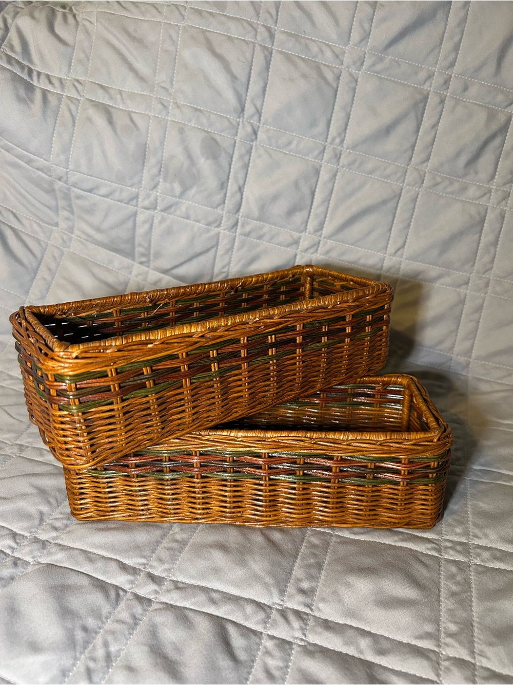 Woven Rectangular Storage Baskets in Brown and Green - Set of 2 #grandmacore